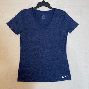 Nike Dri-FIT Heathered Blue V-Neck Short Sleeve Activewear T-Shirt - M